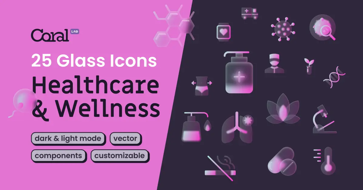 Free Health & Wellness Glass Icon Set